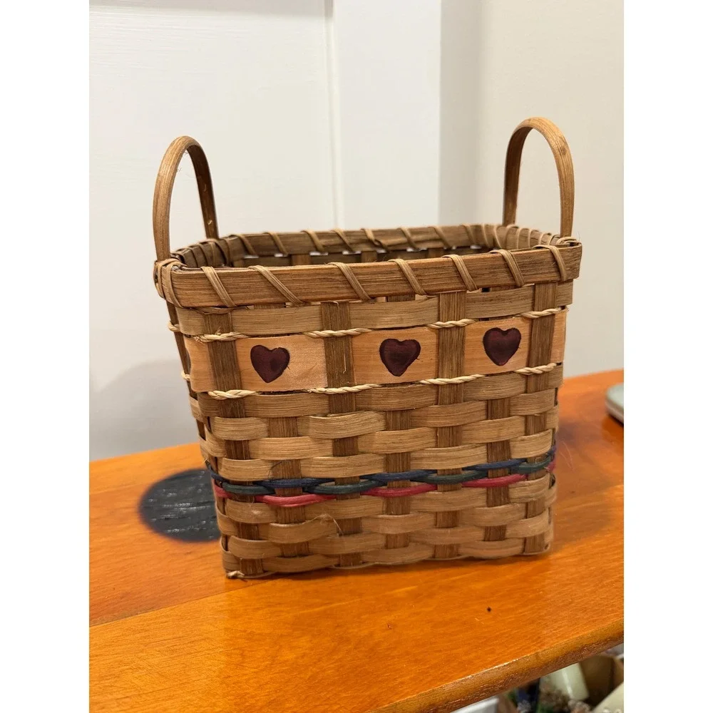 Vintage Woven Splint Wood Heart Basket Rustic Farmhouse Decor with Handles